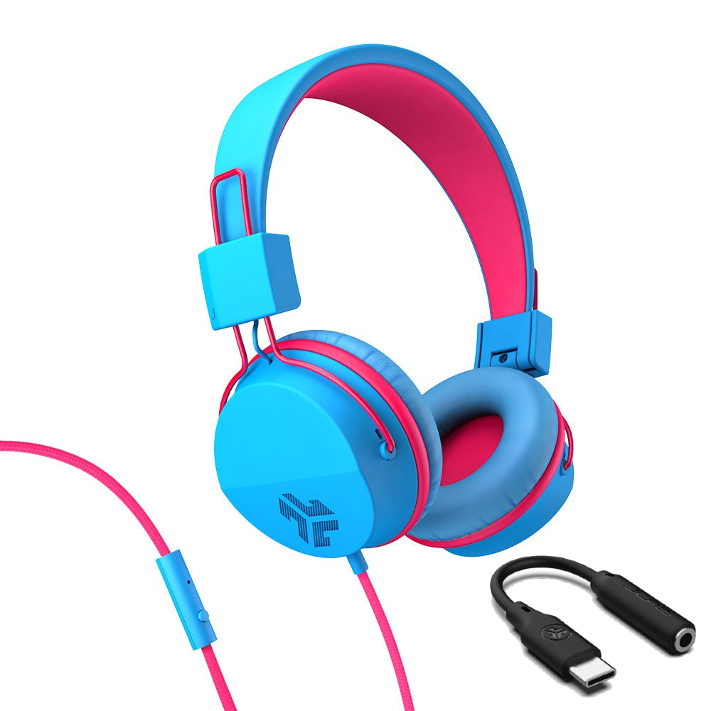 JBuddies Studio On-Ear Kids Wired Type-C Headphones Dark Pink - Blue/Pink