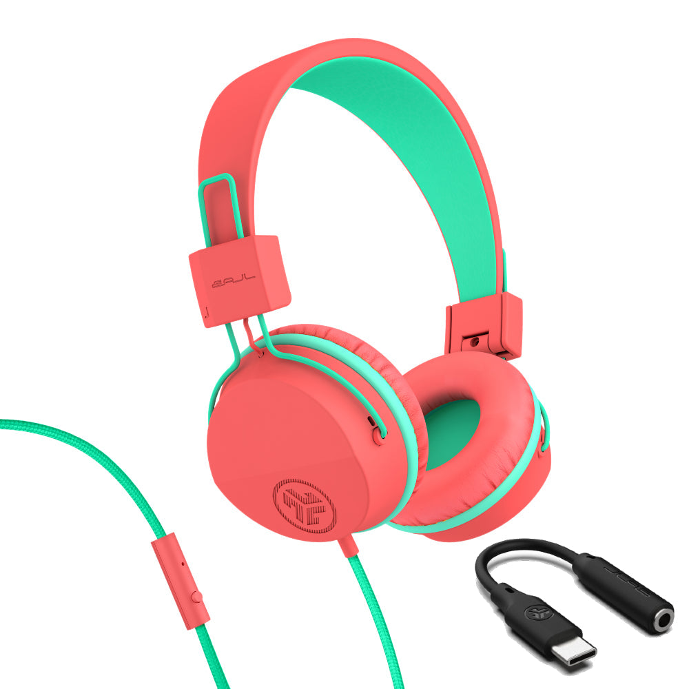JBuddies Studio On-Ear Kids Wired Type-C Headphones Dark Pink - Peach/Mint